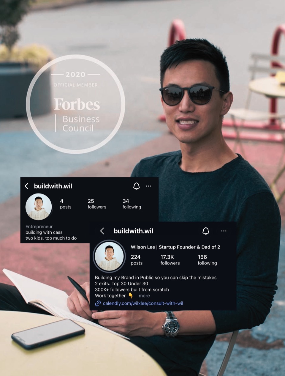 @buildwith.wil grew from 25 to 17.3K followers, coached by Chris and run on the engine — Forbes Business Council 2020 member